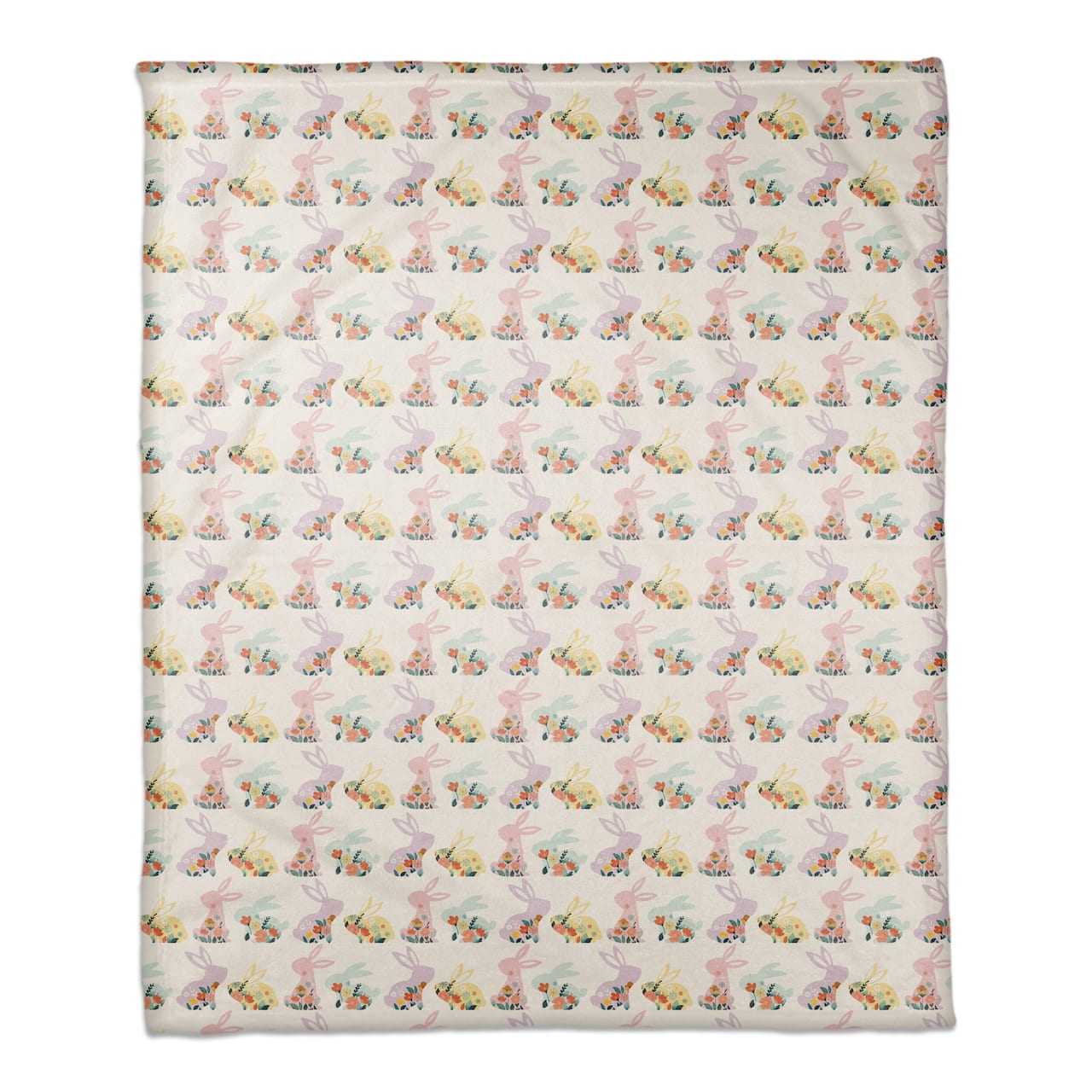 Pastel Floral Rabbits 50" x 60" Coral Fleece Blanket